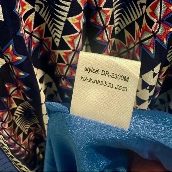 Yumi Kim Dream Maxi Silk Long Dress Gown High Neck Abstract Print Flowy Skirt M​ - Picture 10 of 15